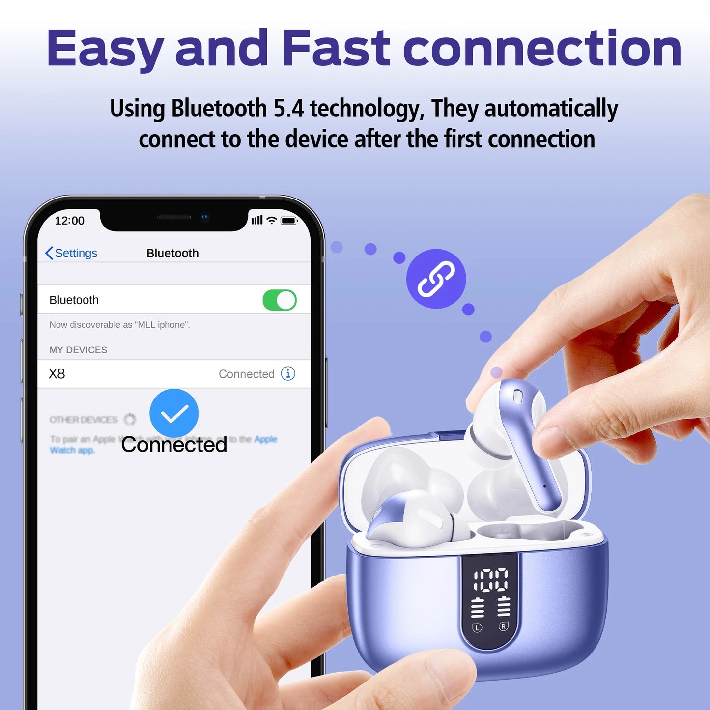 VEATOOL Bluetooth Headphones True Wireless Earbuds 65H Playback Power Display Earphones with Wireless Charging Case IPX7 Waterproof In-Ear Earbuds with Mic for TV Smart Phone Computer Laptop