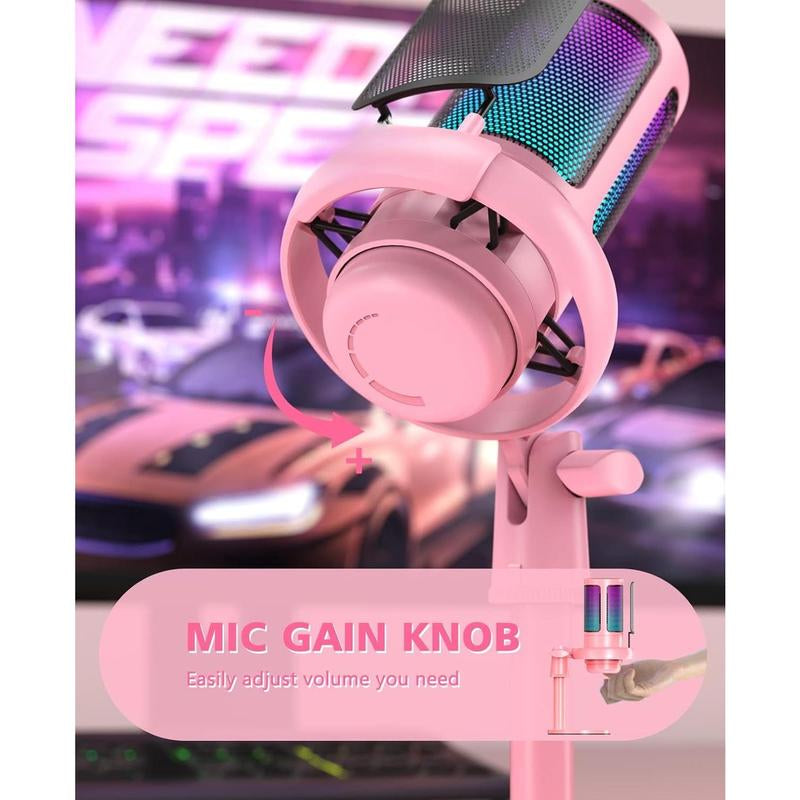 Gaming Microphone, RGB Condenser Mic with Touch Mute & Gain Knob